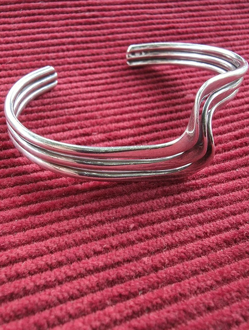 Vintage Solid Sterling Silver Multiple Band / Wave Cuff Bracelet 925 Unisex